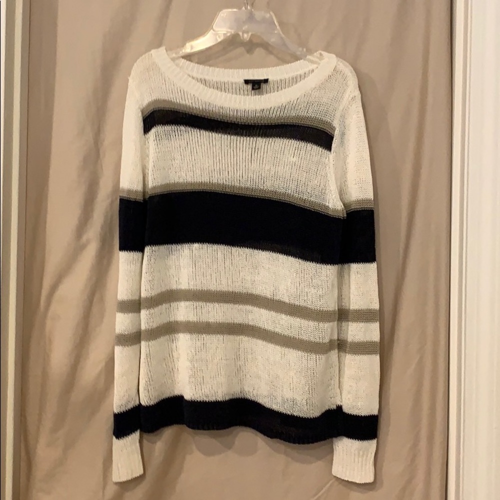 ann taylor cream black and taupe striped sweater
